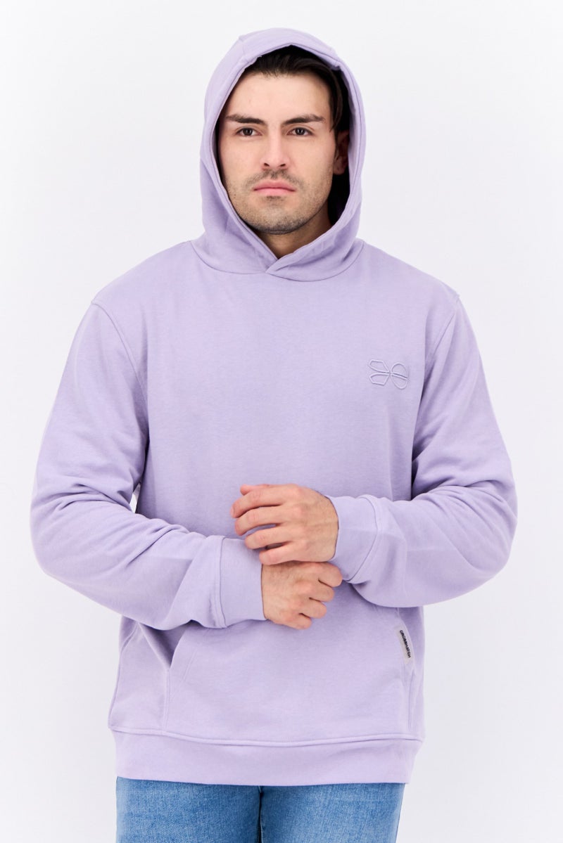 CROSSHATCH Men Hooded Embroidered Logo Long Sleeves Sweatshirt, Lilac - Image 1