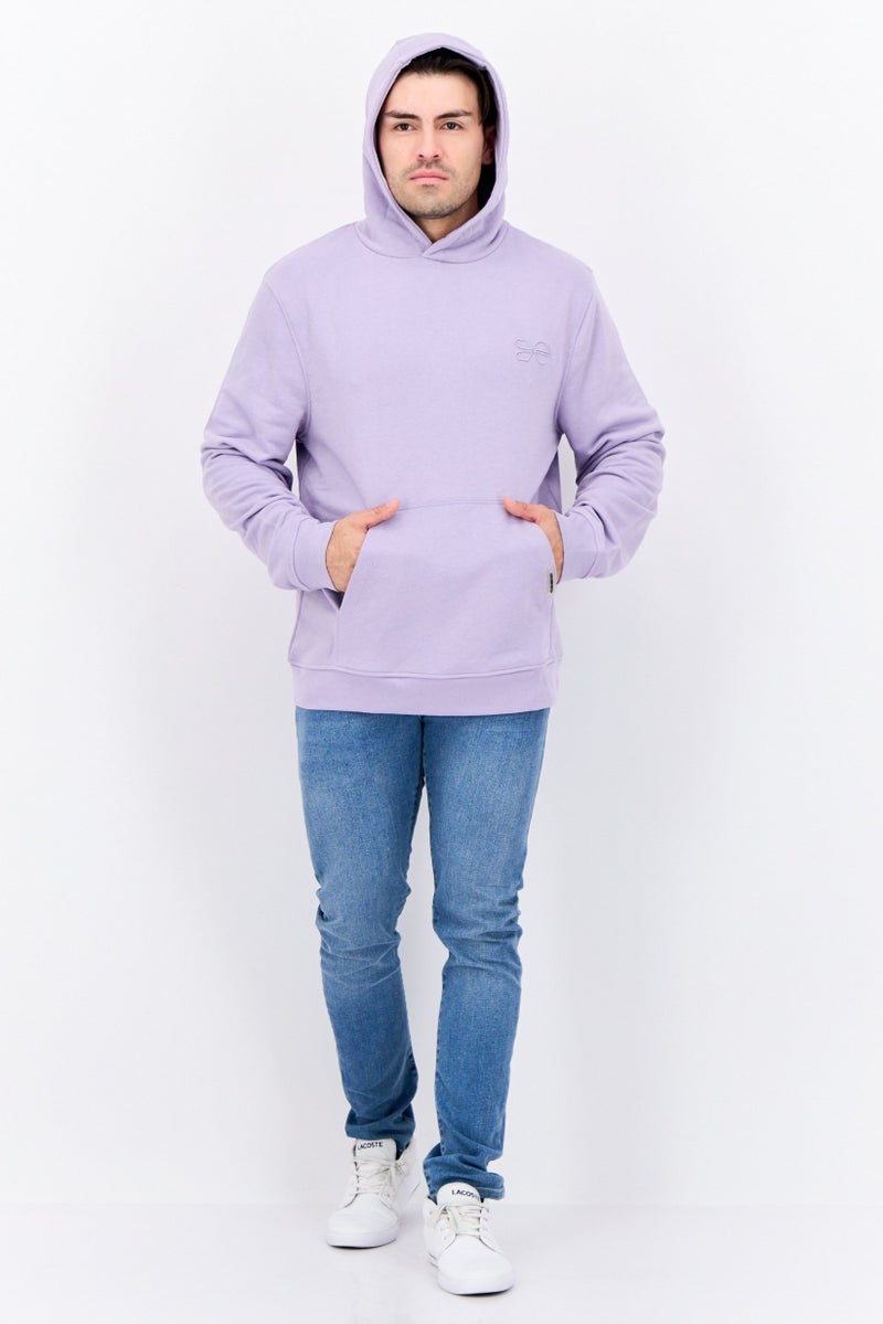 CROSSHATCH Men Hooded Embroidered Logo Long Sleeves Sweatshirt, Lilac - Image 4