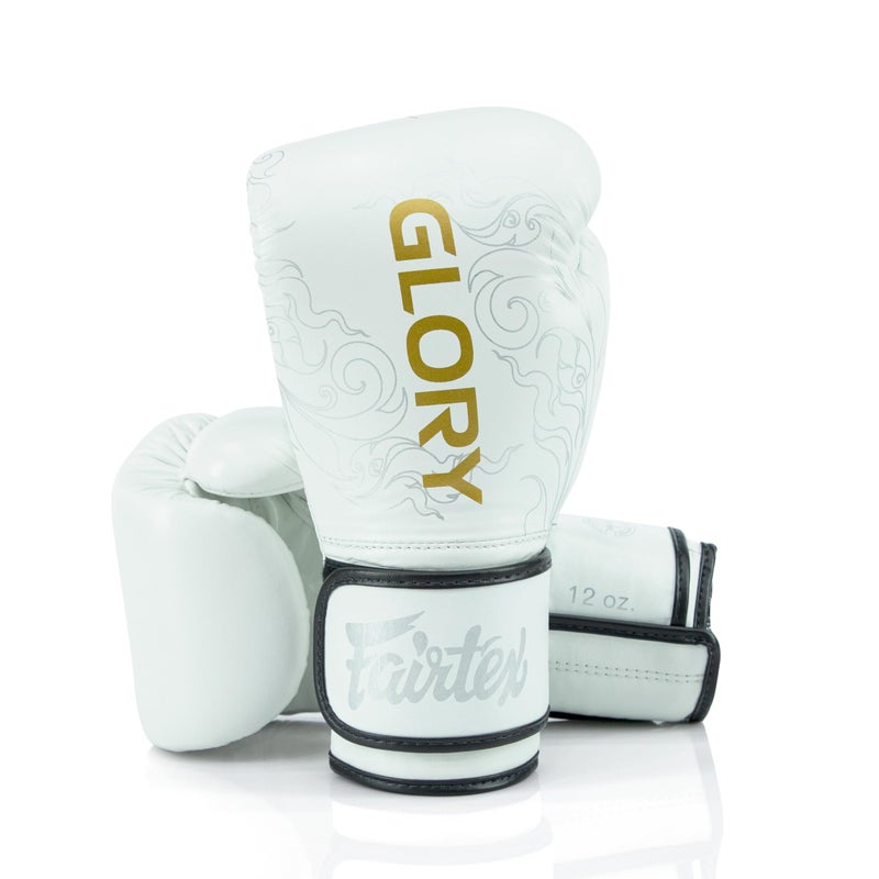 Fairtex Glory Training Gloves Premium Leather MMA Boxing Gloves Handmade in Thailand ShockAbsorbing Foam Padding Ideal for Kickboxing Sparring Competition WhiteGold BGVG3 14 oz - Image 2