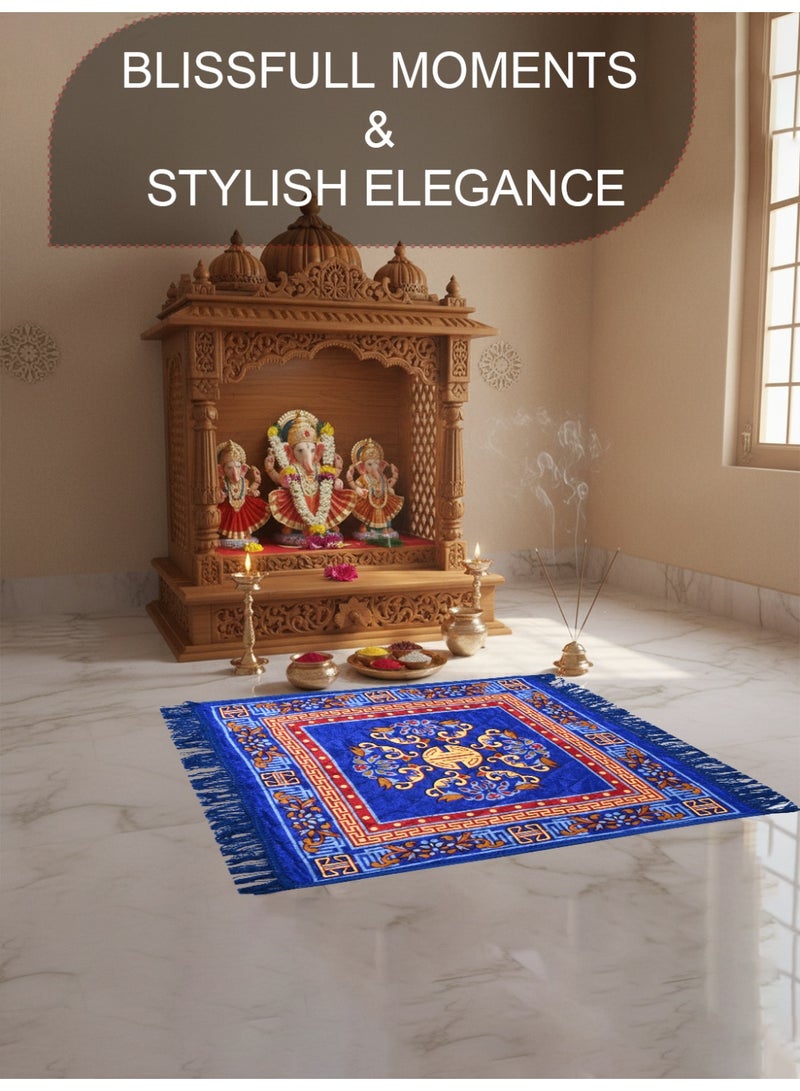 Kuber Industries Velvet Prayer Mat/Aasan/Pooja Mat/Meditation Mat/Multipurpose Velvet Rug Mat 2 Ft X 2 Ft (Royal Blue) CTKTC33925 - Image 4
