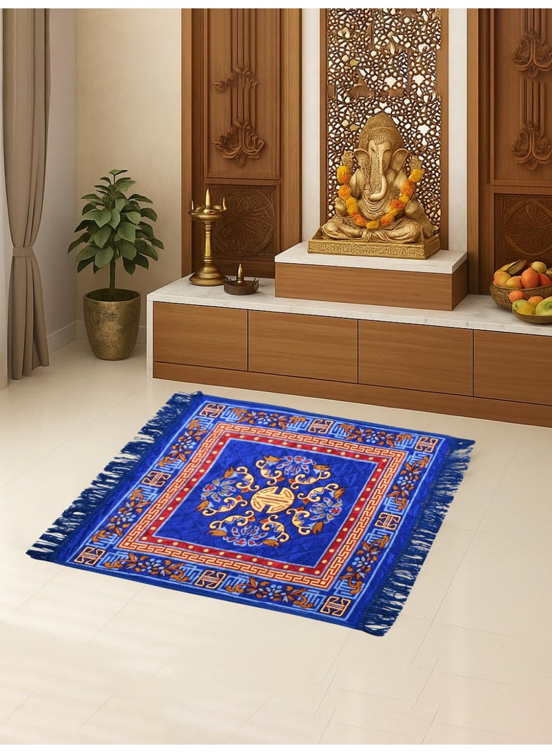 Kuber Industries Velvet Prayer Mat/Aasan/Pooja Mat/Meditation Mat/Multipurpose Velvet Rug Mat 2 Ft X 2 Ft (Royal Blue) CTKTC33925 - Image 1