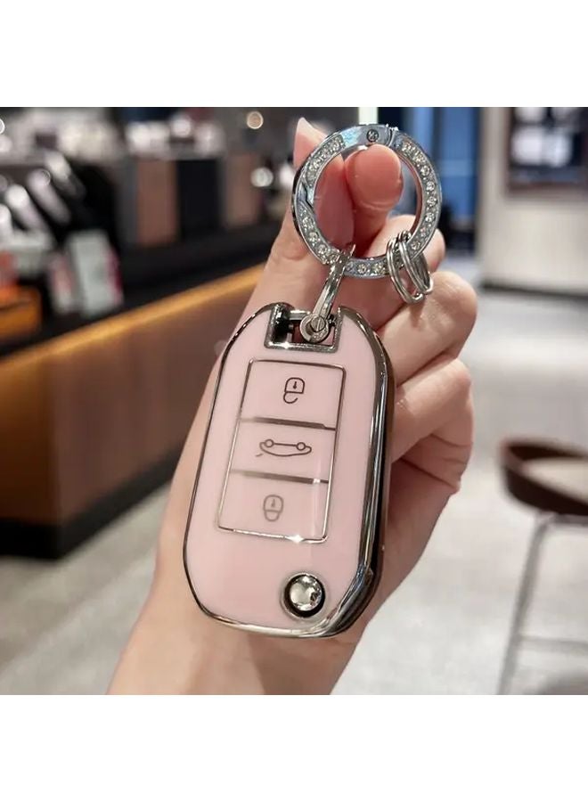 White Key Fob Cover with Keychain Lanyard for Peugeot 208 308 408 508 2008 3008 4008 5008 Citroen C3 C4 CACTUS - Image 4