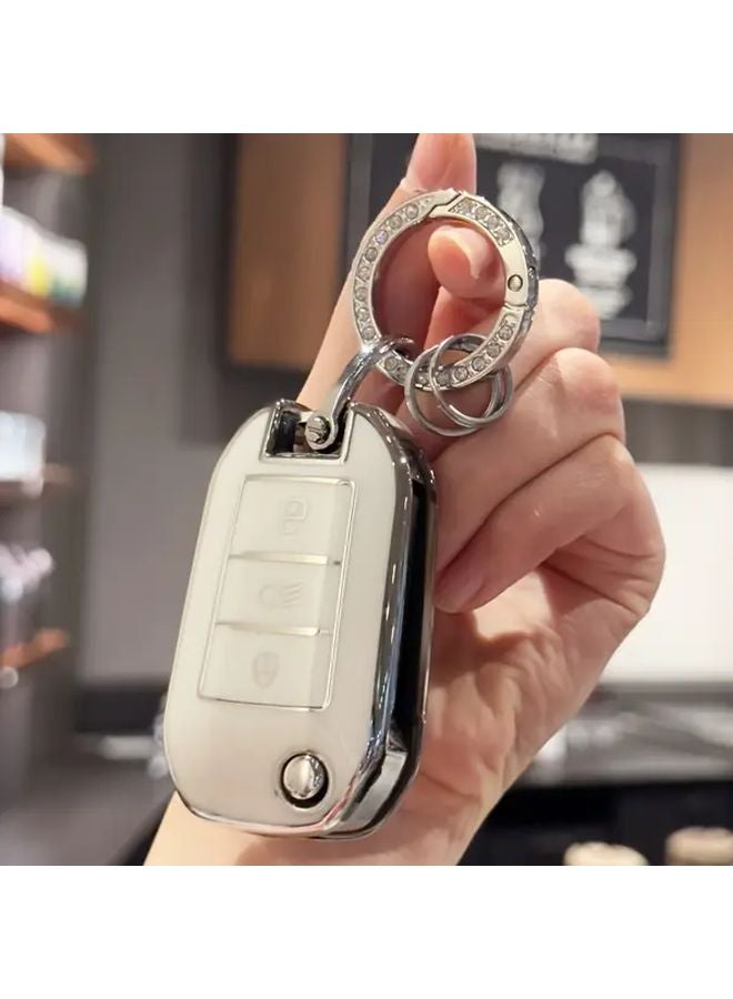 White Key Fob Cover with Keychain Lanyard for Peugeot 208 308 408 508 2008 3008 4008 5008 Citroen C3 C4 CACTUS - Image 2
