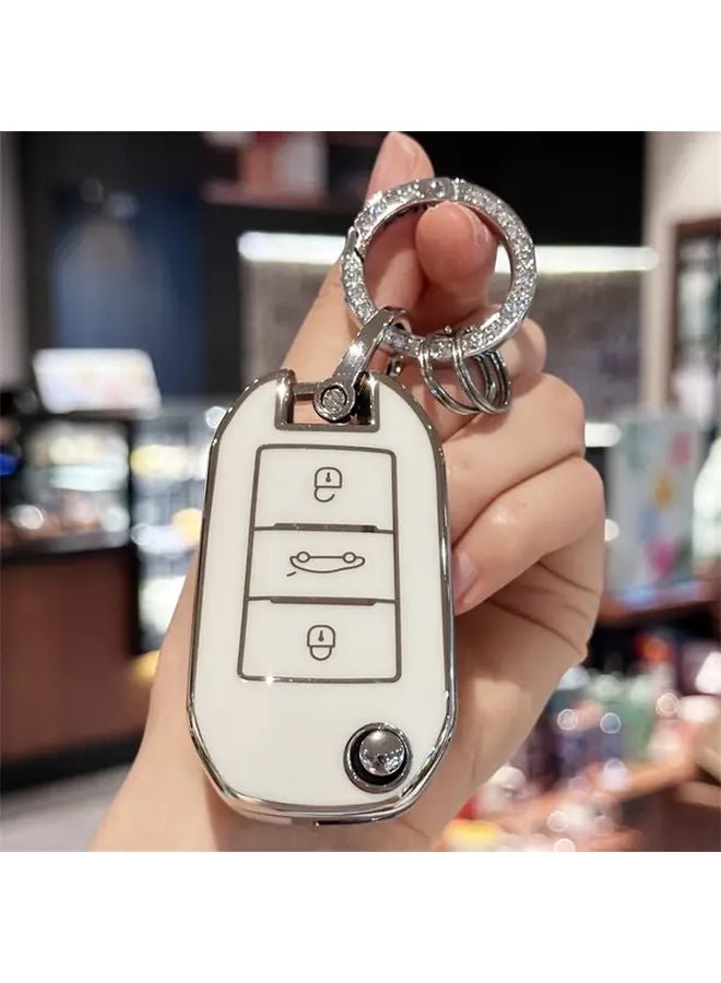 White Key Fob Cover with Keychain Lanyard for Peugeot 208 308 408 508 2008 3008 4008 5008 Citroen C3 C4 CACTUS - Image 5