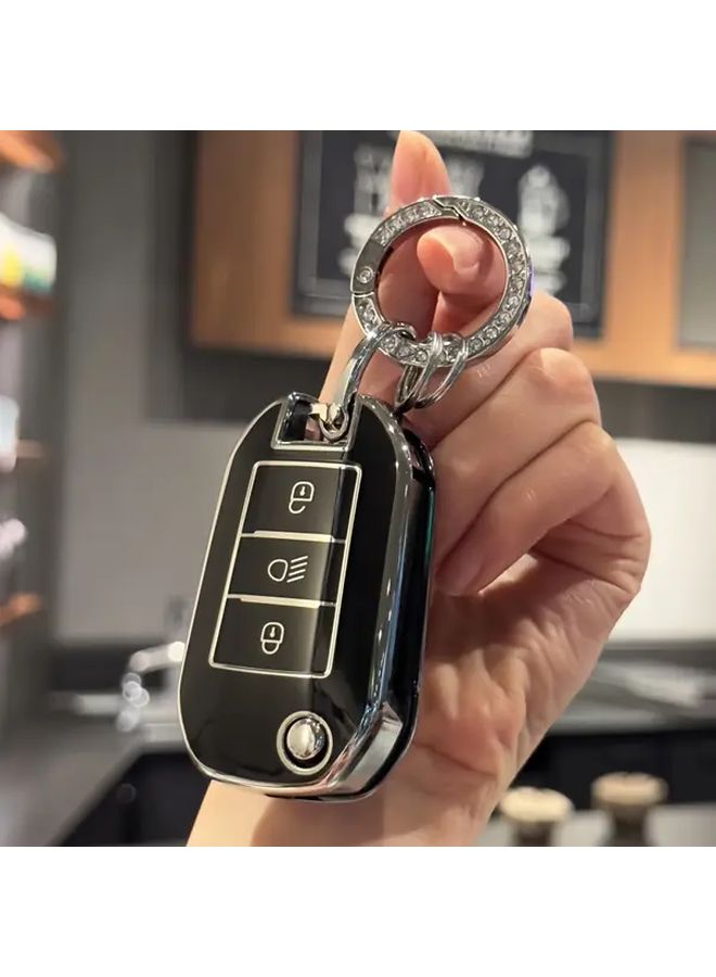 White Key Fob Cover with Keychain Lanyard for Peugeot 208 308 408 508 2008 3008 4008 5008 Citroen C3 C4 CACTUS - Image 3