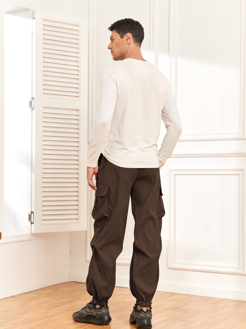 ZAFUL Flat Pocket Parachute Pants for Men Causal Baggy Cargo Pants Unisex Street Y2K Pants Drawstring Trousers Deep Coffee M - Image 3