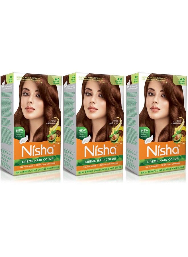 Nisha كريم تلوين الشعر بني طبيعي خالٍ من الأمونيا للنساء والرجال تغطية 100% للشعر الرمادي تلوين الشعر يدوم طويلاً بمستخلصات الحناء للعناية بالشعر عبوة من 3 قطع - Image 2