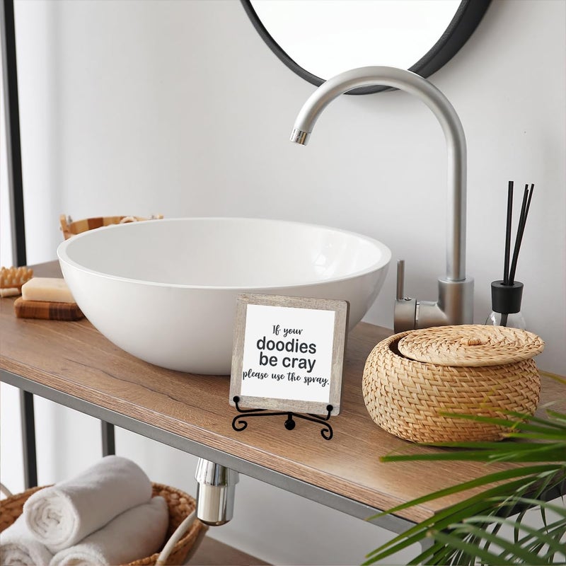 Jusitakeet Funny Bathroom Signs  Please Use The Spray Wooden Sign  Funny Bathroom Desk Decor  Rustic Bathroom Art Signs  Restroom Sign  Bathroom Shelf Decor  Wooden Plaque With Stand (A09) - Image 3