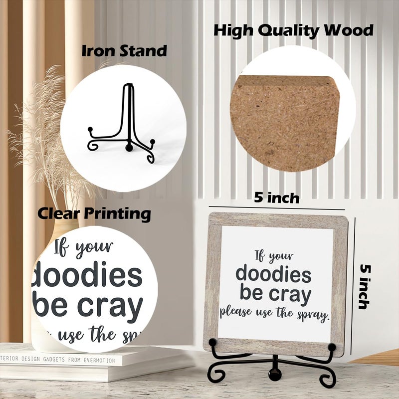 Jusitakeet Funny Bathroom Signs  Please Use The Spray Wooden Sign  Funny Bathroom Desk Decor  Rustic Bathroom Art Signs  Restroom Sign  Bathroom Shelf Decor  Wooden Plaque With Stand (A09) - Image 2