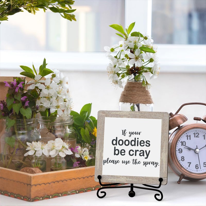 Jusitakeet Funny Bathroom Signs  Please Use The Spray Wooden Sign  Funny Bathroom Desk Decor  Rustic Bathroom Art Signs  Restroom Sign  Bathroom Shelf Decor  Wooden Plaque With Stand (A09) - Image 4