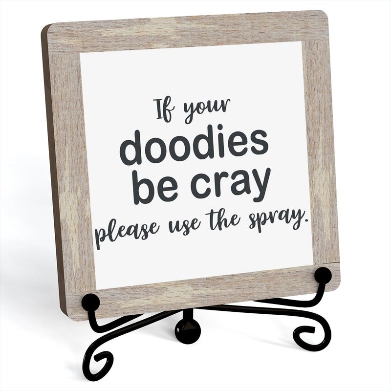 Jusitakeet Funny Bathroom Signs  Please Use The Spray Wooden Sign  Funny Bathroom Desk Decor  Rustic Bathroom Art Signs  Restroom Sign  Bathroom Shelf Decor  Wooden Plaque With Stand (A09) - Image 1