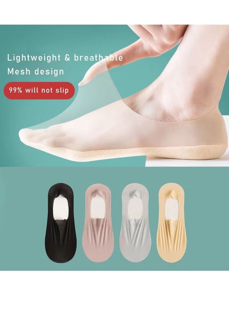 Joychic 4 Pairs women Invisible socks thin socks Ice silk skin tone cotton nylon low cut liner non slip hidden Invisible for flats boat sneaker womens no show  - Image 1