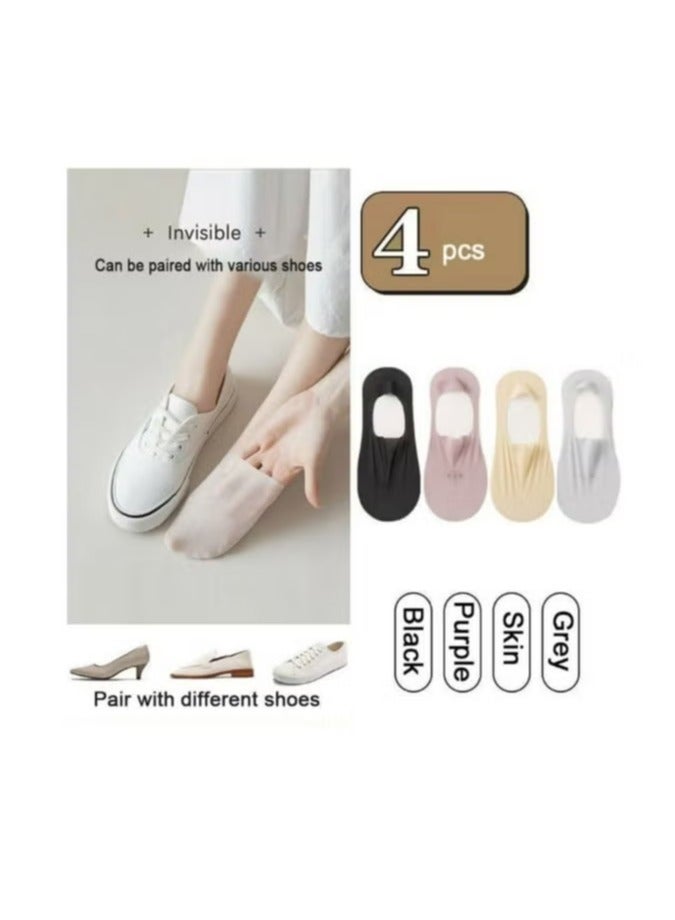Joychic 4 Pairs women Invisible socks thin socks Ice silk skin tone cotton nylon low cut liner non slip hidden Invisible for flats boat sneaker womens no show  - Image 4