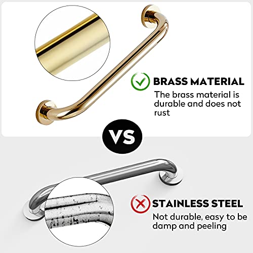 Leyden Brass Shower Grab Bar，Gold Support Bar Bathroom Hand Safety Handrail for Elderly Wall Senior Rail Handle for Tub, Toilet 12 Inch - Image 5