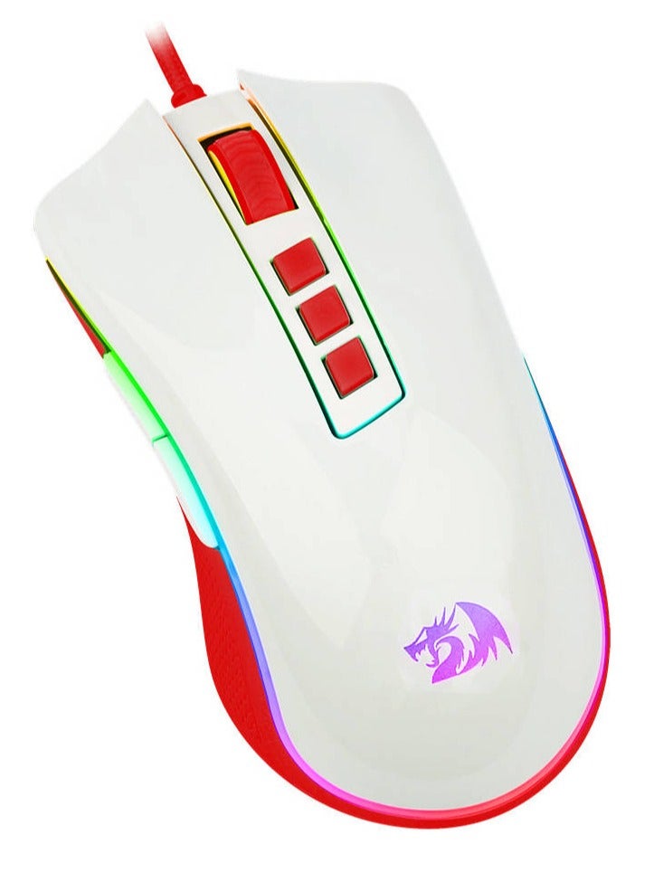 REDRAGON Wired Gaming Mouse Cobra Cherry M711C , Pixart PWM3327 Sensor, up to 12400 DPI, 8 Programmable Buttons, USB 2.0 Connectivity, 1.8m Cable Length, White/Red | M711C - Image 4