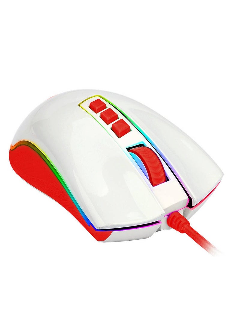 REDRAGON Wired Gaming Mouse Cobra Cherry M711C , Pixart PWM3327 Sensor, up to 12400 DPI, 8 Programmable Buttons, USB 2.0 Connectivity, 1.8m Cable Length, White/Red | M711C - Image 3
