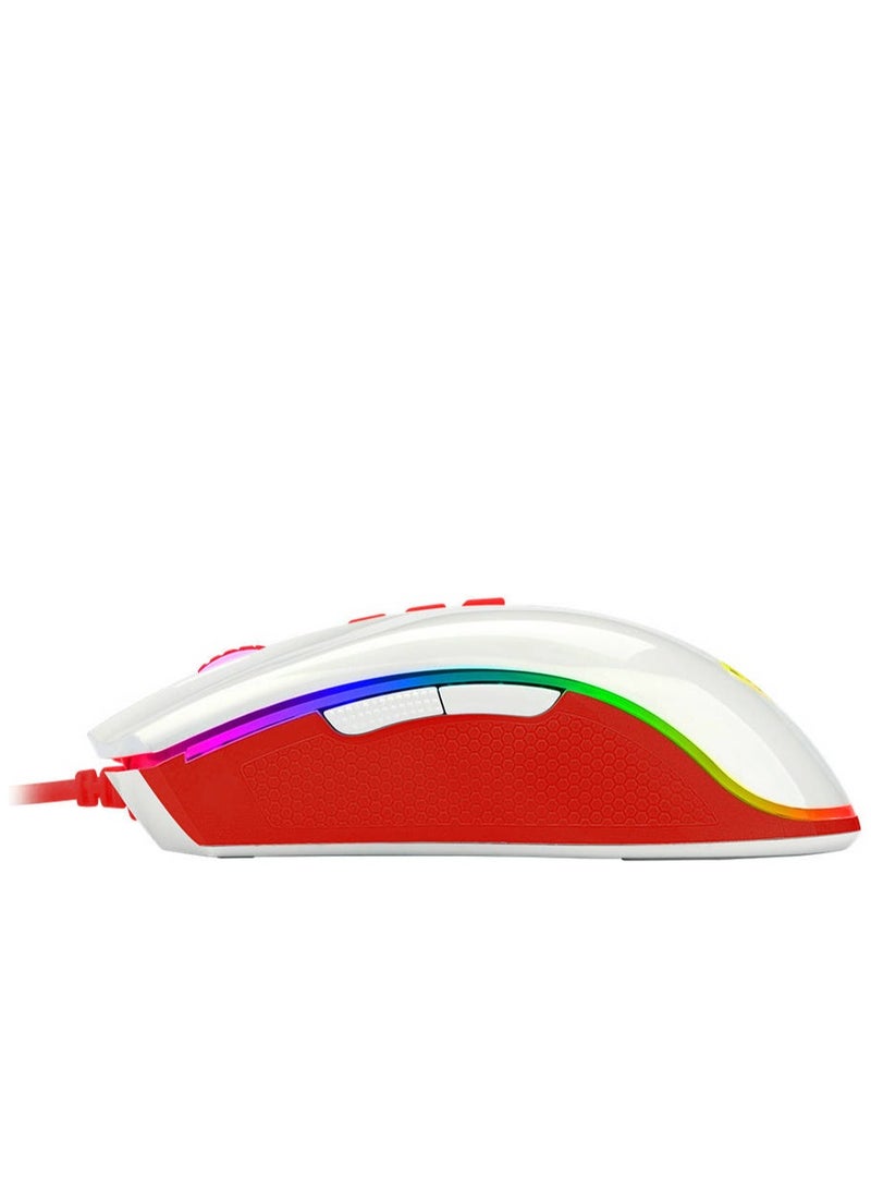 REDRAGON Wired Gaming Mouse Cobra Cherry M711C , Pixart PWM3327 Sensor, up to 12400 DPI, 8 Programmable Buttons, USB 2.0 Connectivity, 1.8m Cable Length, White/Red | M711C - Image 5