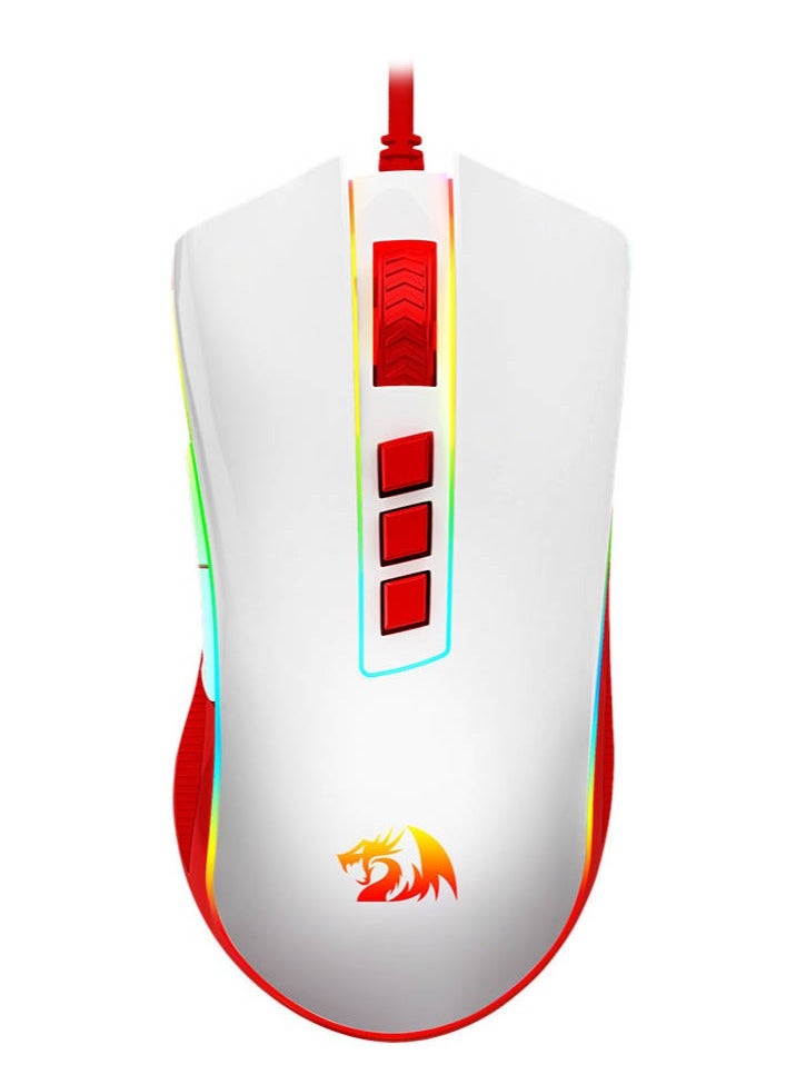 REDRAGON Wired Gaming Mouse Cobra Cherry M711C , Pixart PWM3327 Sensor, up to 12400 DPI, 8 Programmable Buttons, USB 2.0 Connectivity, 1.8m Cable Length, White/Red | M711C - Image 1