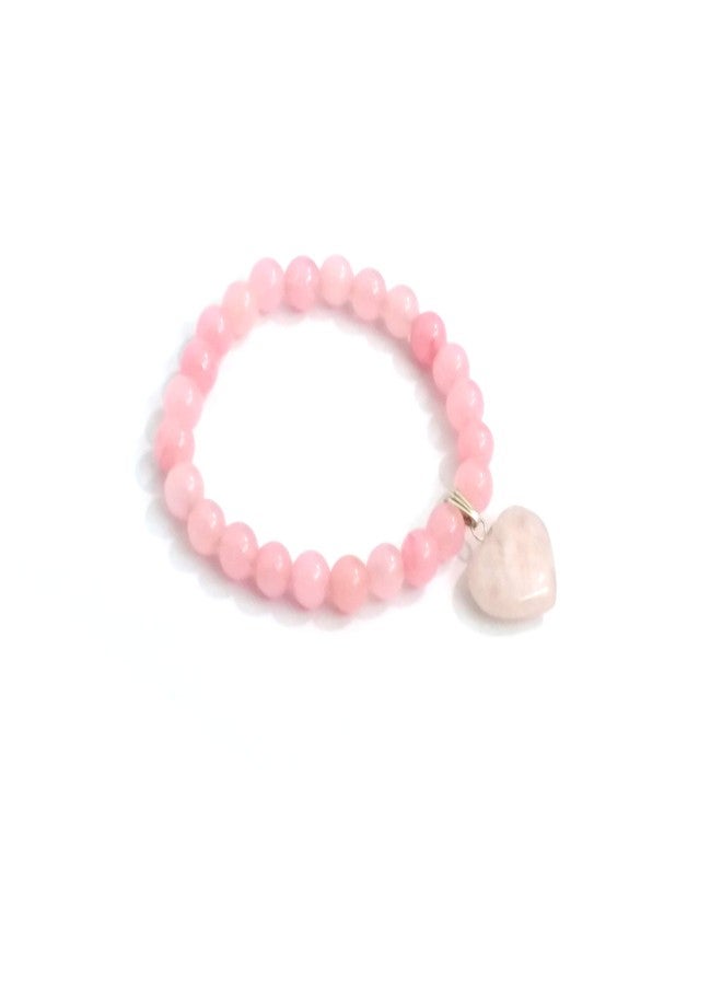 ASTROGHAR Rose Quartz 8 Mm Stretch Bracelet With Rose Quartz Heart For Unisex Adult - Image 1
