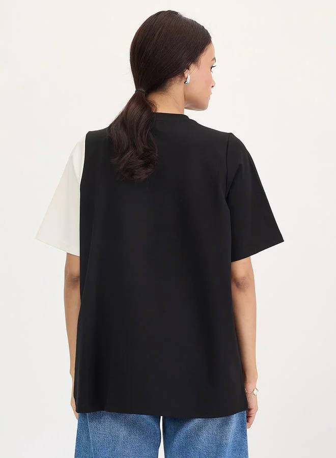 Femmella Femmella Black Color Block Oversized Top