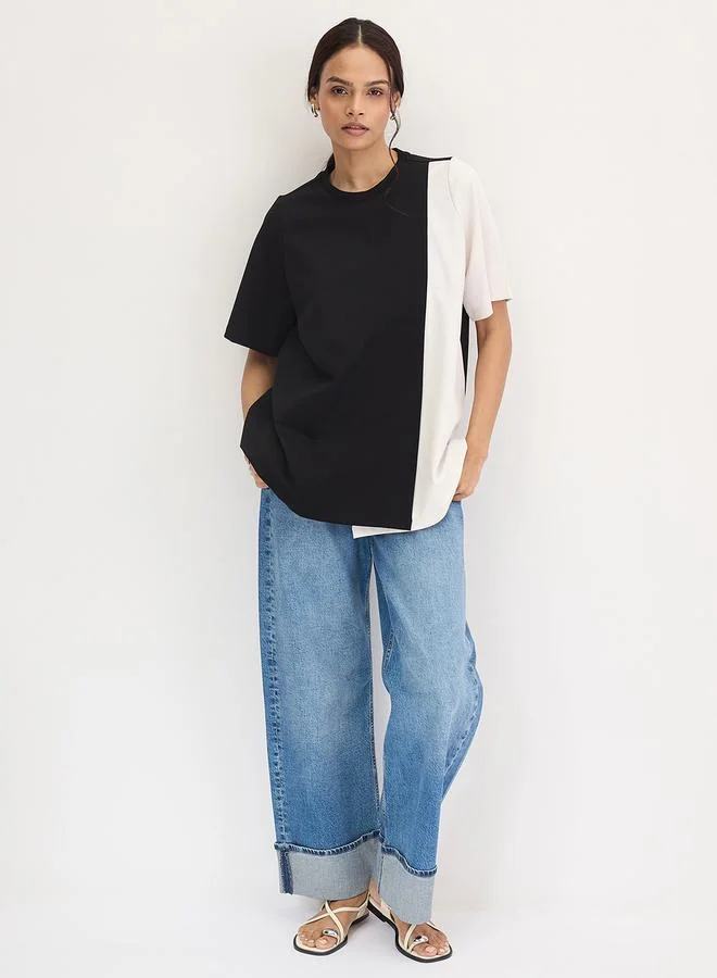 Femmella  Femmella Black Color Block Oversized Top for Women | Best Price UAE