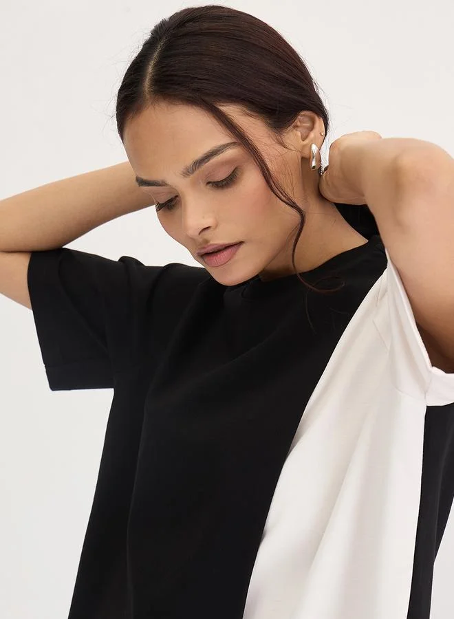 Femmella  Femmella Black Color Block Oversized Top for Women | Best Price UAE