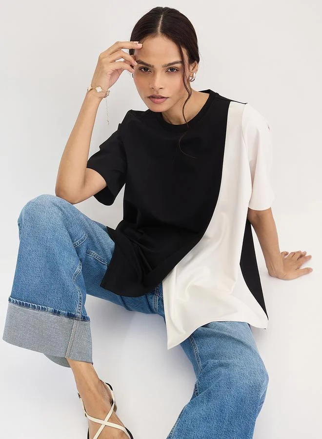Femmella  Femmella Black Color Block Oversized Top for Women | Best Price UAE