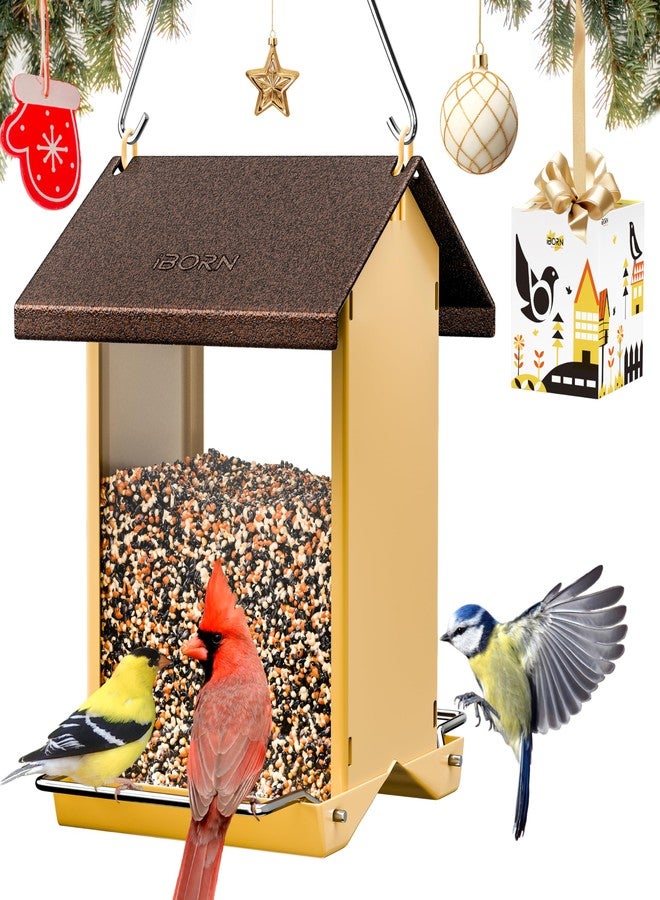 iBorn Squirrel Proof Bird Feeders for Outdoors Hanging,Cardinal Birdfeeder with Weatherproof Roof & 8 Drain Holes,Bird House Feeder,All Detachable Easy Clean & Refill,Chew-Proof PC,1.5 LB,Coffee Roof - Image 1