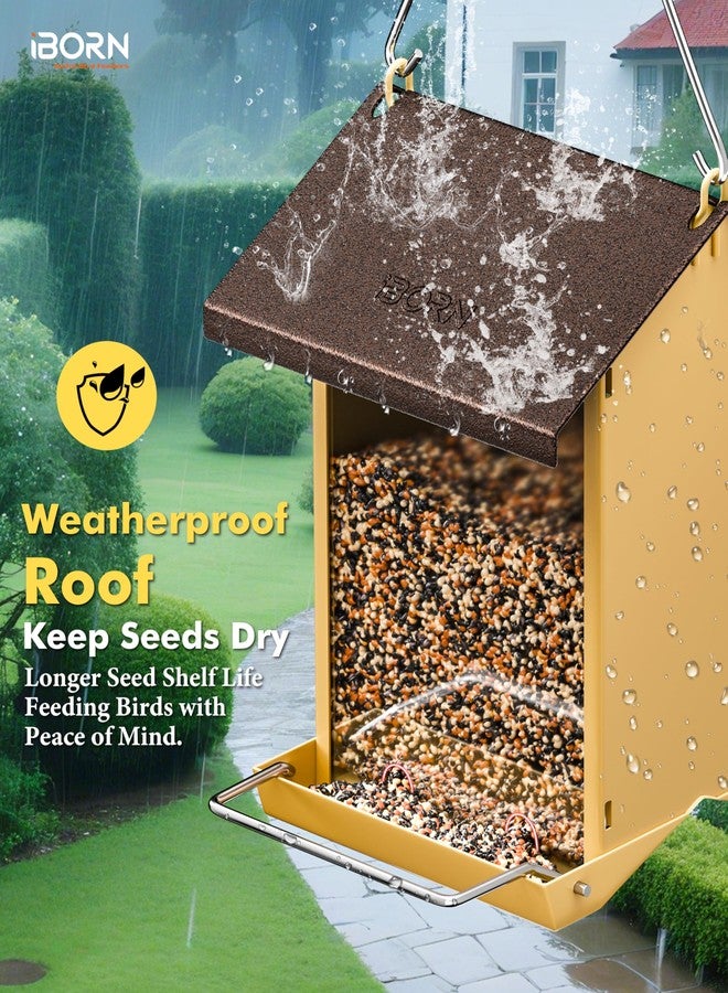 iBorn Squirrel Proof Bird Feeders for Outdoors Hanging,Cardinal Birdfeeder with Weatherproof Roof & 8 Drain Holes,Bird House Feeder,All Detachable Easy Clean & Refill,Chew-Proof PC,1.5 LB,Coffee Roof - Image 3