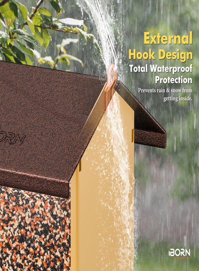 iBorn Squirrel Proof Bird Feeders for Outdoors Hanging,Cardinal Birdfeeder with Weatherproof Roof & 8 Drain Holes,Bird House Feeder,All Detachable Easy Clean & Refill,Chew-Proof PC,1.5 LB,Coffee Roof - Image 5