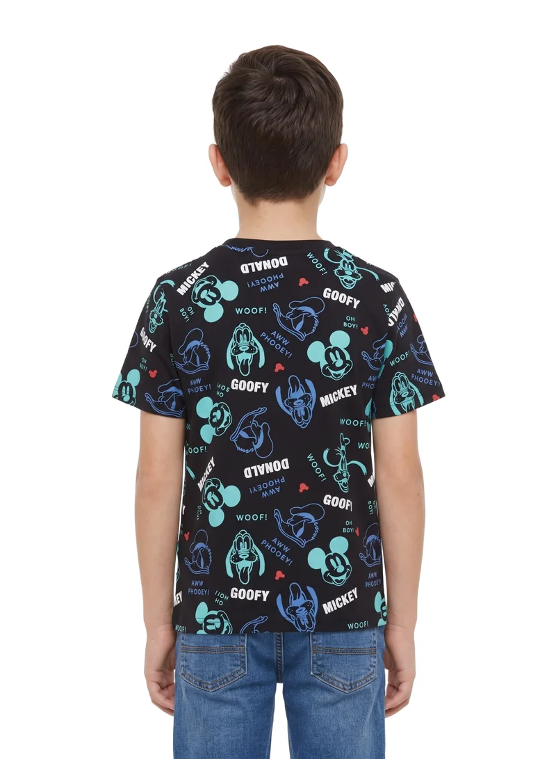 Disney Disney Mickey & Friends All-Over Print Graphic T-Shirt for Teen Boys | Mickey Mouse & Goofy Casual Crew Neck Tee