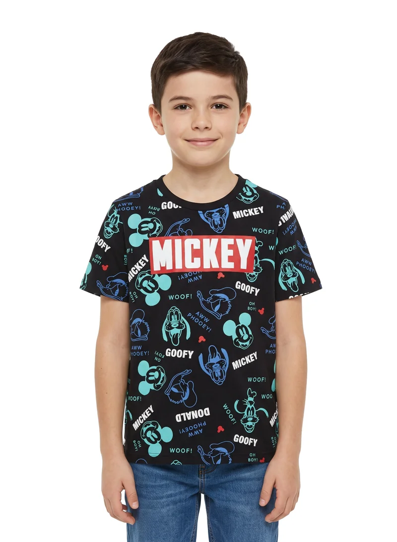 Disney Disney Mickey & Friends All-Over Print Graphic T-Shirt for Teen Boys | Mickey Mouse & Goofy Casual Crew Neck Tee