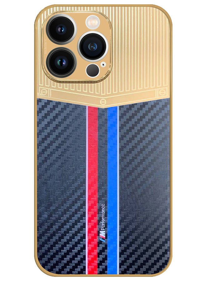 CATANES iPhone 13 Pro Max Luxury Gold Plated Case Hybrid Electroplated Frame Back Cover with Carbon Fiber Pattern  - Image 5