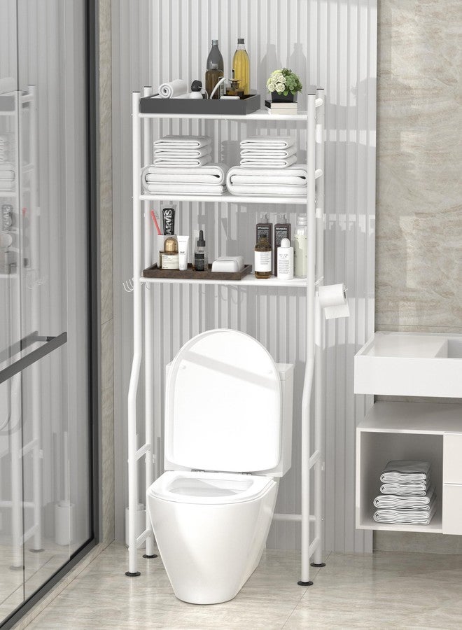 Livilord Over The Toilet Storage with 4 Towel Hooks, 3-Tier Freestanding Bathroom Shelves, Metal Over Toilet Storage Shelf with Paper Holder, Above The Toilet Shelf for Bathroom Storage, White - Image 2