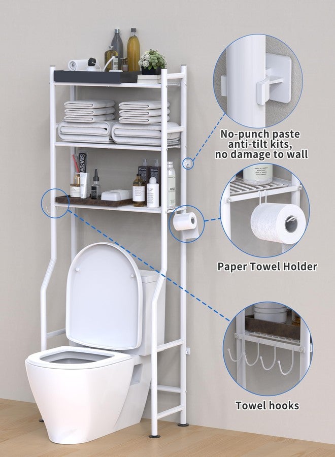 Livilord Over The Toilet Storage with 4 Towel Hooks, 3-Tier Freestanding Bathroom Shelves, Metal Over Toilet Storage Shelf with Paper Holder, Above The Toilet Shelf for Bathroom Storage, White - Image 4