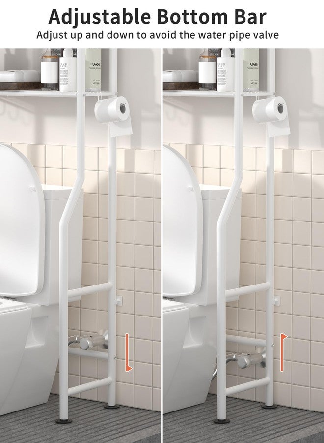 Livilord Over The Toilet Storage with 4 Towel Hooks, 3-Tier Freestanding Bathroom Shelves, Metal Over Toilet Storage Shelf with Paper Holder, Above The Toilet Shelf for Bathroom Storage, White - Image 3