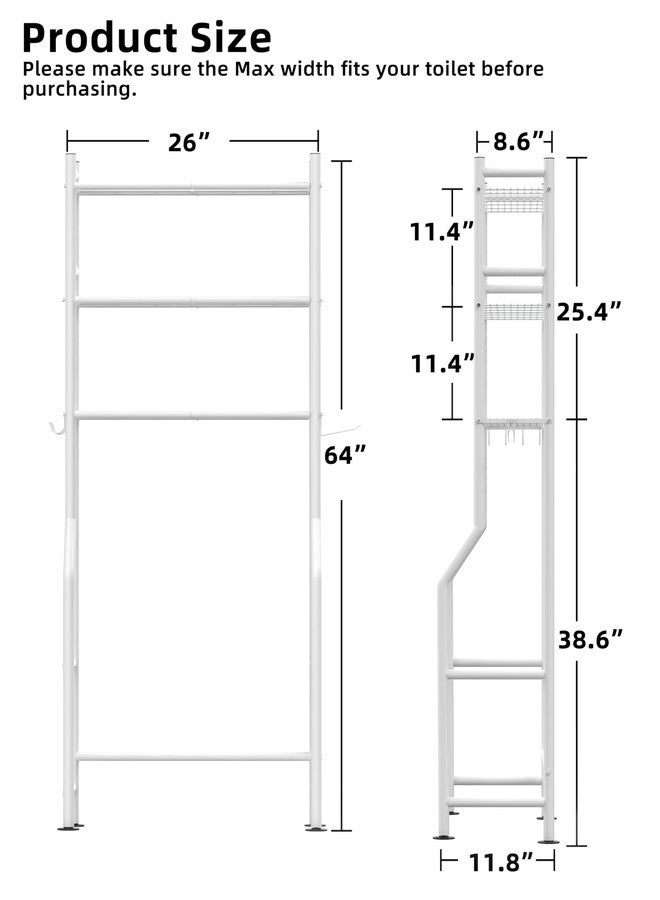 Livilord Over The Toilet Storage with 4 Towel Hooks, 3-Tier Freestanding Bathroom Shelves, Metal Over Toilet Storage Shelf with Paper Holder, Above The Toilet Shelf for Bathroom Storage, White - Image 5