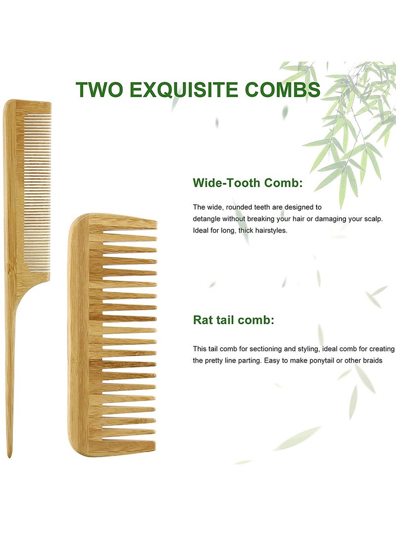 HomarKet 3-Piece Natural Bamboo Paddle Hair Brush And Comb Set Beige  - Image 5