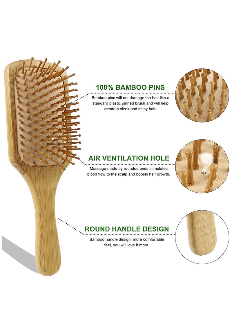 HomarKet 3-Piece Natural Bamboo Paddle Hair Brush And Comb Set Beige  - Image 2