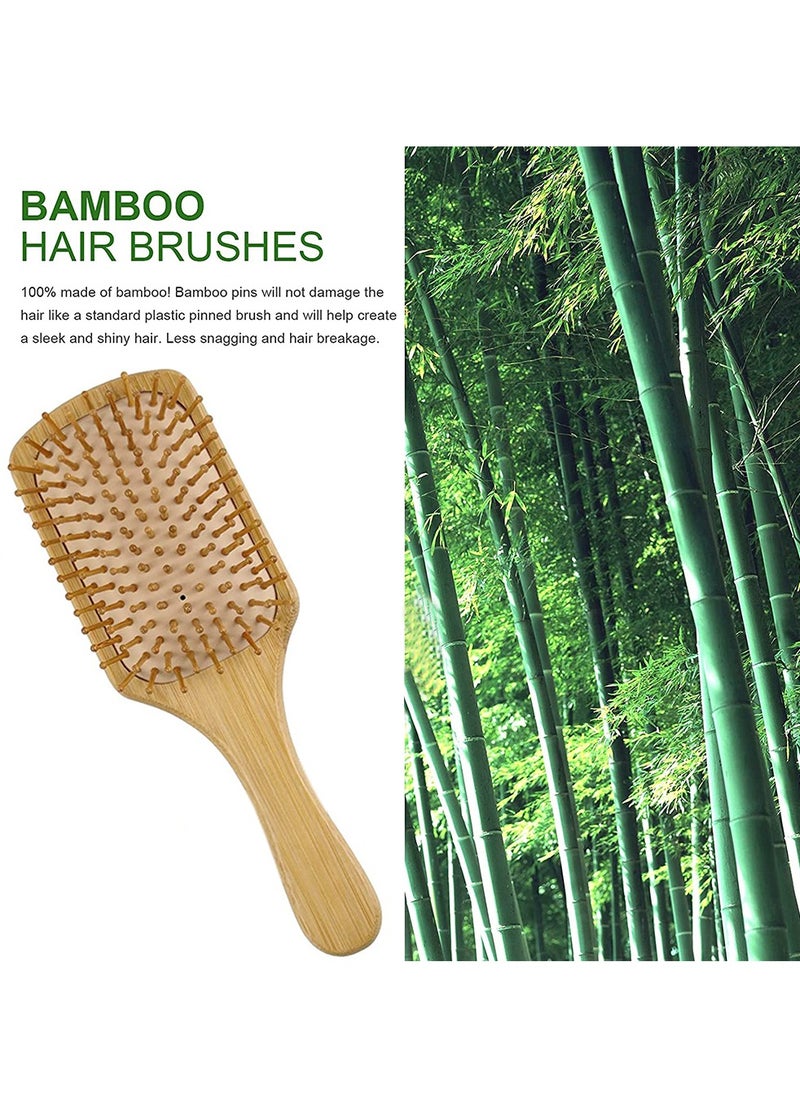 HomarKet 3-Piece Natural Bamboo Paddle Hair Brush And Comb Set Beige  - Image 4