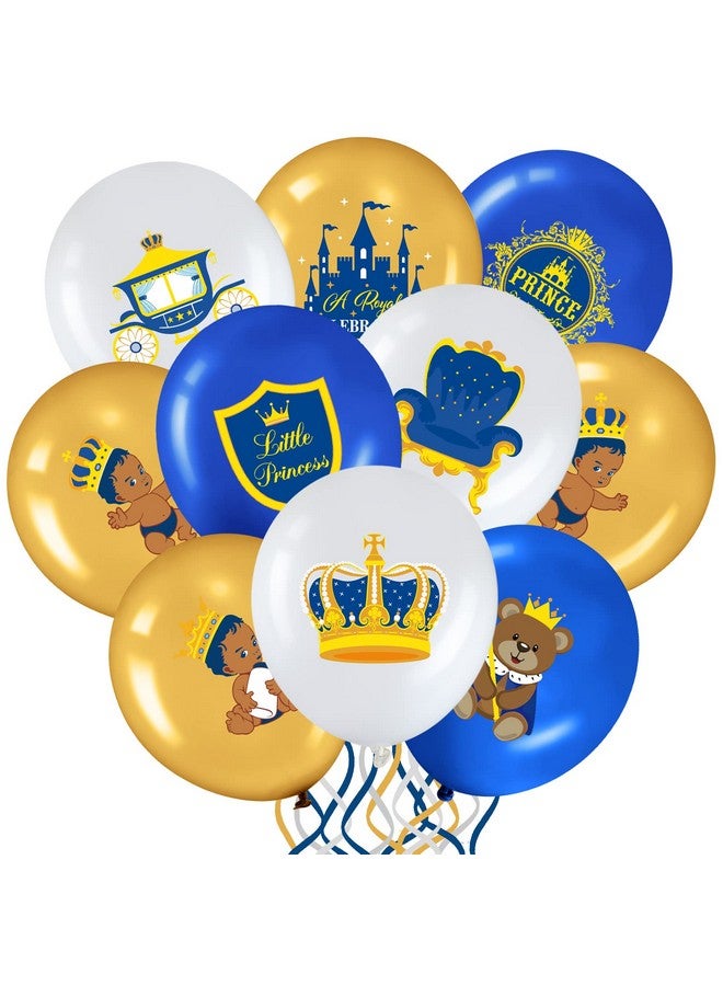 Aoriher 45 Pcs Royal Prince Balloons Blue and Gold Castle Crown Latex Balloon 12 Inches Prince Birthday Party Decor Royal Blue Gold White for Baby Shower and Boys Birthday Theme Party Decoration - Image 1