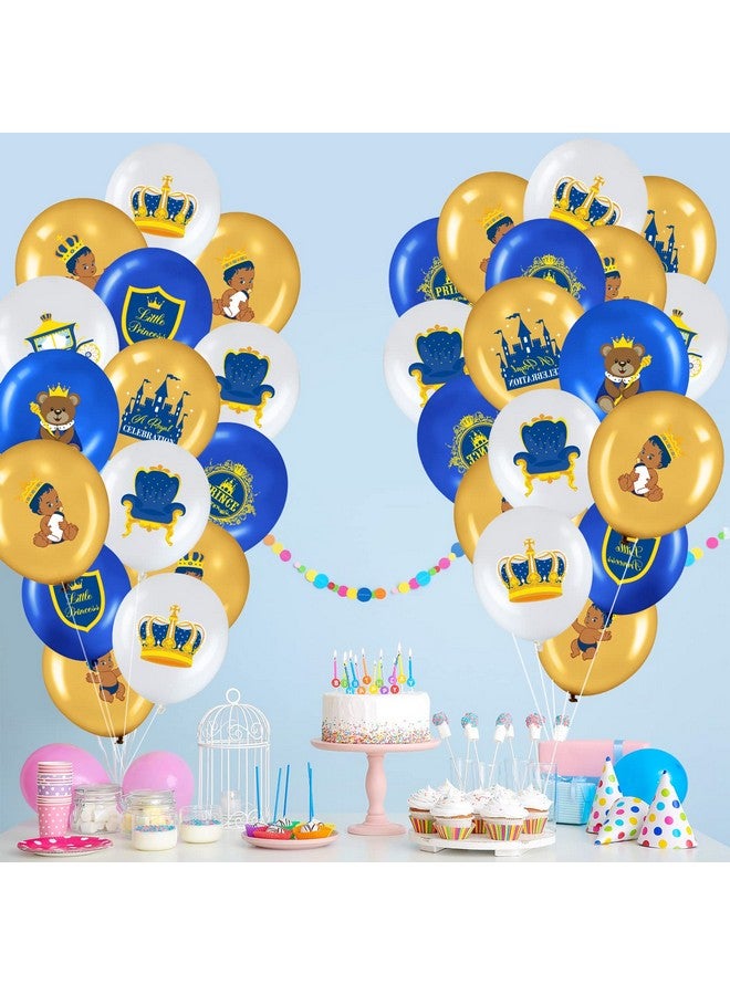 Aoriher 45 Pcs Royal Prince Balloons Blue and Gold Castle Crown Latex Balloon 12 Inches Prince Birthday Party Decor Royal Blue Gold White for Baby Shower and Boys Birthday Theme Party Decoration - Image 5