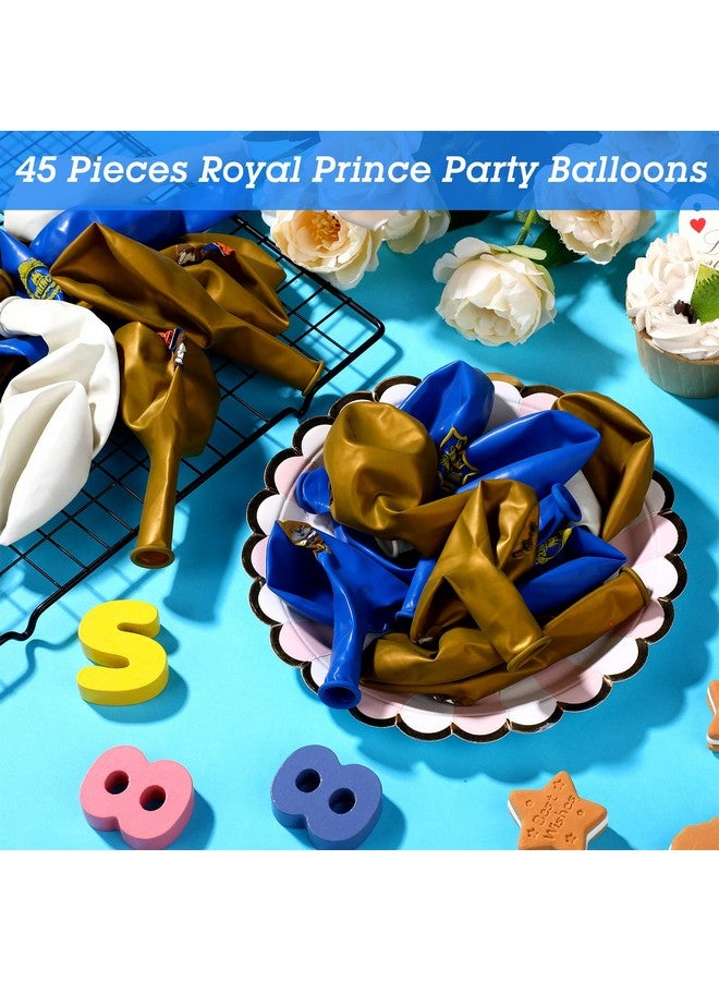 Aoriher 45 Pcs Royal Prince Balloons Blue and Gold Castle Crown Latex Balloon 12 Inches Prince Birthday Party Decor Royal Blue Gold White for Baby Shower and Boys Birthday Theme Party Decoration - Image 3