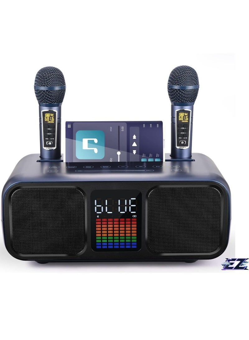 سمارت بيري Karaoke Machine Party Speaker with 2 Wireless Microphones, Bluetooth, Touch Screen, LED Lights  Phone Stand – Blue - Image 1