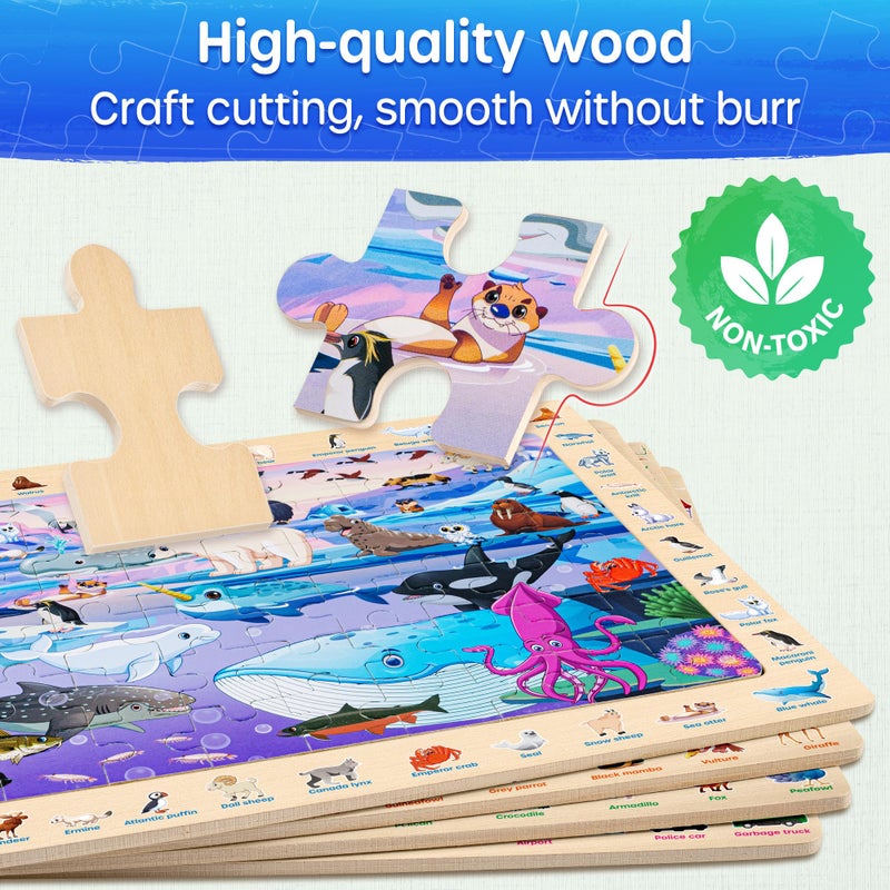 SYNARRY Wooden Puzzles for Kids Ages 4-6, 4 x 60 Piece Match & Find Puzzles for Kids Ages 3-5 Boy Girl, Educational Easter Gifts for 4-8 Year Olds, Learning Jungle Savannah Polar Animals & City Life - Image 5