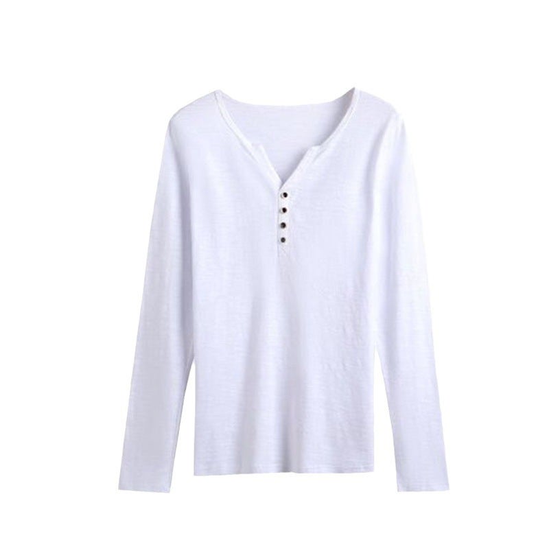 Slub Cotton Long Sleeve T-Shirt Women'S Loose Plus Size 2024 Korean Style Fall/Winter Button V-Neck Ins Top Base Shirt - Image 5