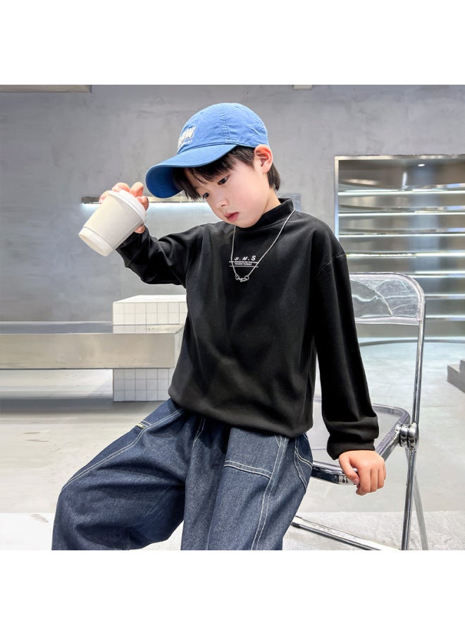 Boys' Half-high Collar Base Shirt Winter New Children's Inner Base Shirt Large Children's Thickened Long-sleeved T-shirt