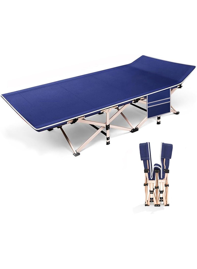Folding Camping Cot,Portable Folding Bed,Collapsible Single Person Bed,Suitable Camping Cot for Camp Office Use, Outdoor Marching Recliner, Escort Bed (Blue)