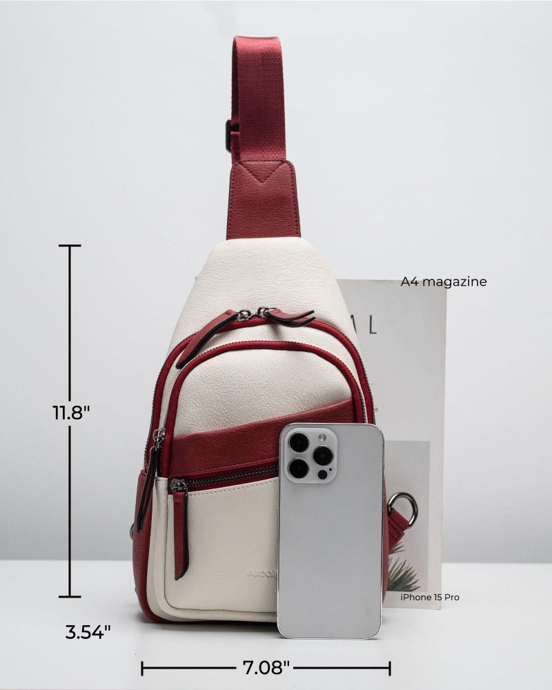 Alldaily Large Sling Bag for Women Crossbody Purse Leather Fashionable Trendy Chest Bag for Travel, Fanny Pack (Red&White) - Image 2
