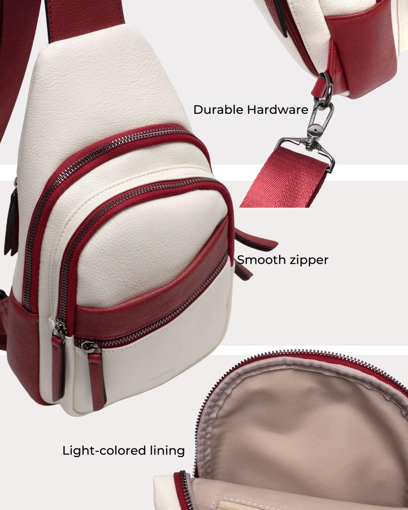 Alldaily Large Sling Bag for Women Crossbody Purse Leather Fashionable Trendy Chest Bag for Travel, Fanny Pack (Red&White) - Image 5